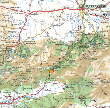 le col du test (tiz'n test) se situe sur la route reliant marrakech  taroudant  2200 mtres d'altitude